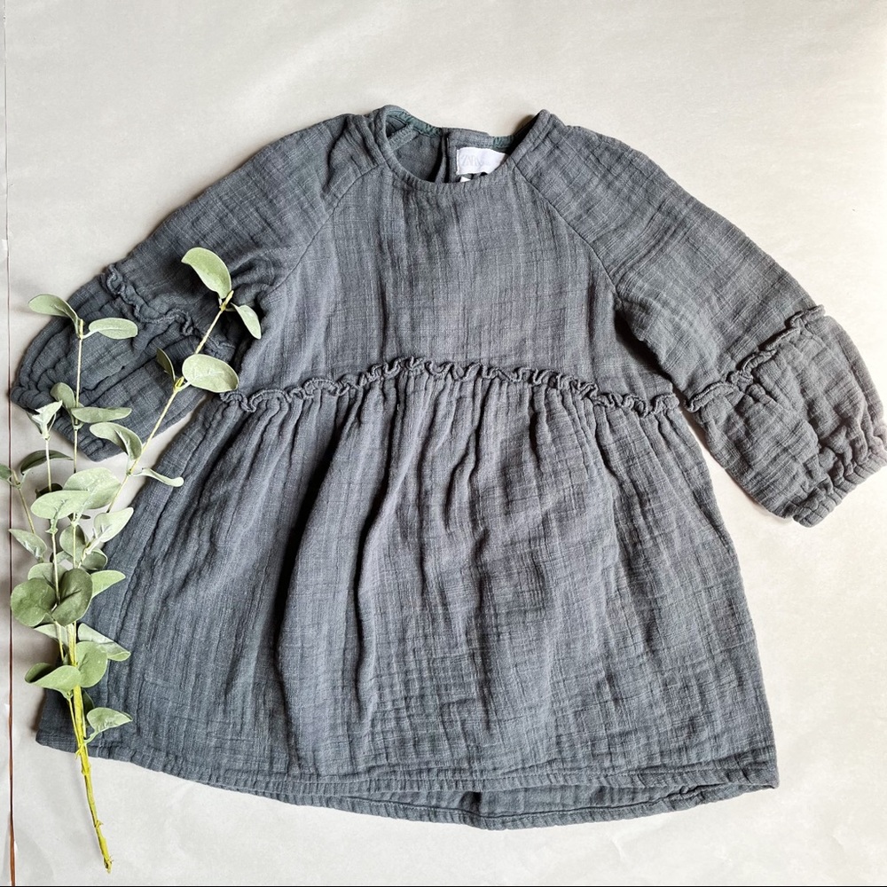 ZARA cloudy grey blue muslin dress